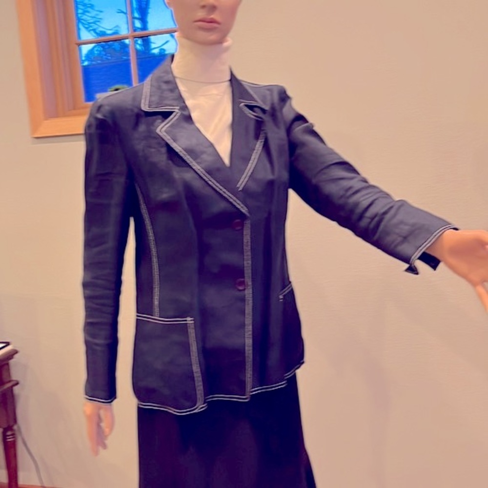 Vintage Talbots classic linen blazer navy blue